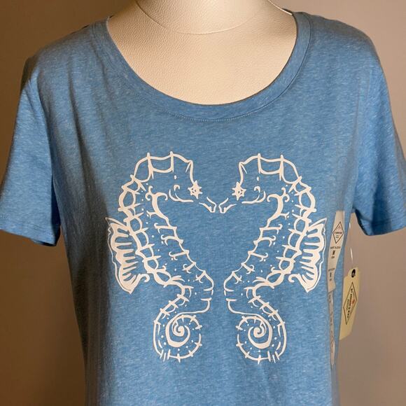 NWT St. John's Bay Blue Seahorses Short Sleeve Crew Neck T-Shirt Womens Medium M - Picture 2 of 9